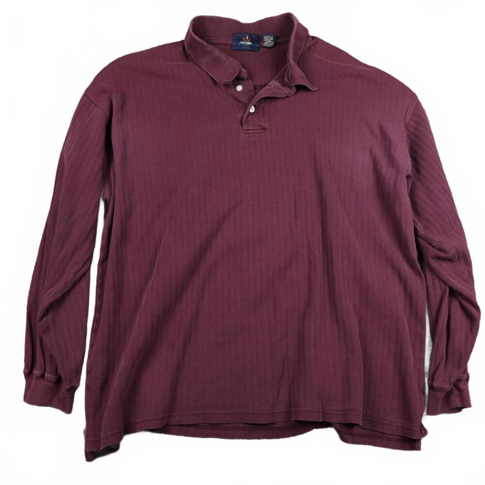 Men's Burgundy Ivy Crew Vintage‎ Long Sleeve Ribbed Polo XXL